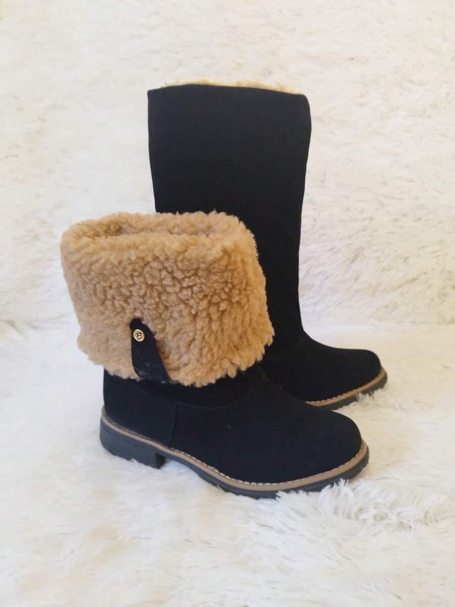 Women's Mid-Calf Boot With Fleece Lining, Comfortable For Winter - Black and White - View 1