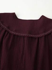 Blusa de manga larga con bordado y cuentas de unicolor, adecuada para primavera y otoño - Burdeos - Ver 8