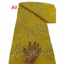 Vải ren đính sequin kiểu châu Phi mới năm 2026, vải lưới voan thêu kiểu Pháp Nigeria, thích hợp để may váy cưới và váy dự tiệc cho phụ nữ. - A - Xem 4