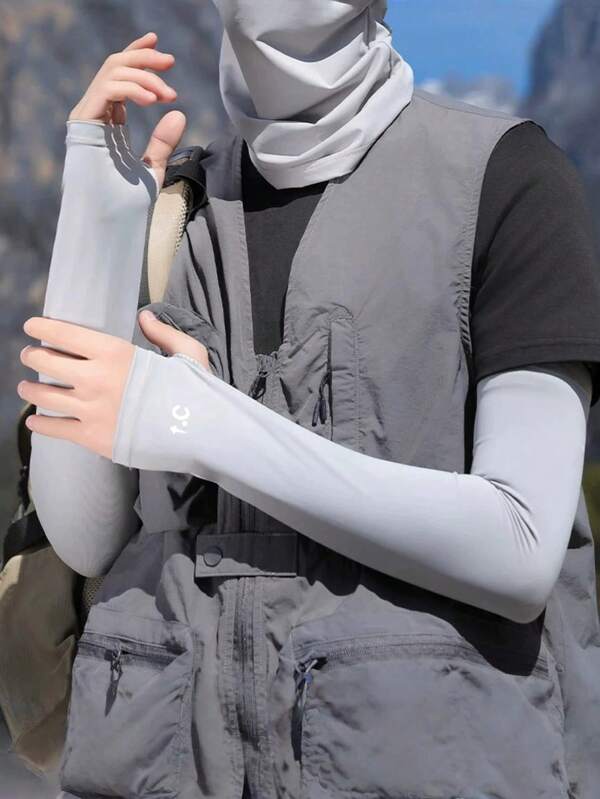 1 pieza Máscara facial unisex de protección solar de seda de hielo con cobertura para el cuello + mangas para los brazos, tela de malla transpirable, ligera para uso al aire libre en primavera/verano