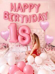 342件組 16英吋粉色 Happy Birthday 字母鋁箔氣球套組與粉色銀白色乳膠氣球套組，300片粉色花瓣，適用於 Happy Birthday 英文字母裝飾、派對場景裝飾、居家派對背景裝飾、新年、畢業、生日派對裝飾 - 彩色 - 查看 6