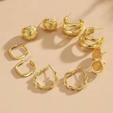 10pcs Fashionable Luxury Geometric Metal Earrings Set For Women, Suitable For Daily Matching, Gifts For Friends, Parties, Gatherings (Random Assorted) - Gold - View 5