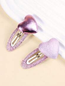 2 piezas Clips de cabello pequeños y sólidos con decoración de corazón, accesorios de cabello versátiles, regalo ideal para días festivos - Multicolor - Ver 7