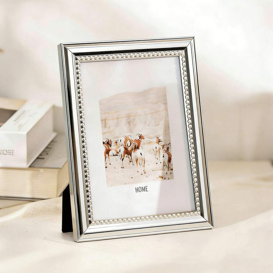 Marco de fotos con textura de cuerda y borde plateado en relieve, de 4x6/5x7/6x8 pulgadas, de varios tamaños, liviano y de lujo para exhibición en escritorio, decoración de dormitorio y sala de estar, regalo