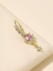 1pc Gold & Pink Heart Tassel Long Nose Ring, For Daily Wear - 金色 - 查看 2