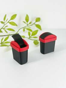 2pcs Miniature Trash Can Model, Desktop Flip-Lid Mini Garbage Can Decor, Suitable For Doll House Decoration, Can Store Small Items Inside, Best Surprise Gift For Friends - Red and Black Trash Cans - View 7