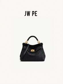Shoulder Bag, JW Spring/Summer New Woven Bag Vintage Style Soft Leather Pillow Bag Lucia Lock Handbag Women's Office Small Tote Bag Commute Shoulder Crossbody Small Bag 2T68 Daily Commute Casual Outing Holiday/Party Shopping/Strolling Travel/Vacation Special Occasion - Black - View 2