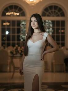 Long Muse Dress With Side Slit Pano - Blanco - Ver 1