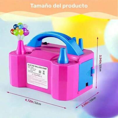 Bomba de globos eléctrica portátil con boquillas dobles para decoraciones de fiestas, CA 110V-120V, liviana y fácil de usar, diseño rosa y azul, incluye modos manual y automático para inflar globos rápidamente.