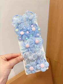 Set de 10 piezas de accesorios para el cabello con flores lindas, pasadores de flores dulces, scrunchies para niñas, adecuados para uso diario - Multicolor - Ver 10