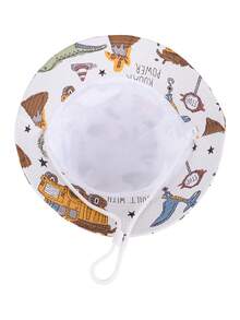 1pc Kids Bucket Hat With Cartoon Dinosaur & Excavator Pattern, Unisex Infant/Toddler Sun Hat For Daily Outdoor Activities, Beach, UV Protection - White - View 5