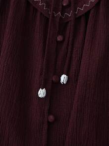 Blusa de manga larga con bordado y cuentas de unicolor, adecuada para primavera y otoño - Burdeos - Ver 5