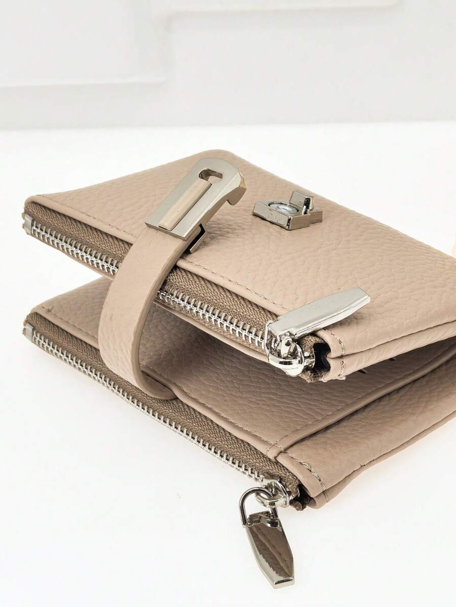 Women's Short Wallet, PU Soft Animal Print Patchwork , Exquisite Snap Closure, Large Capacity Multi-Card Slots, Multifunctional Card Holder & Coin Purse, Compact & Lightweight, Suitable As Holiday Gift - Apricot - View 1