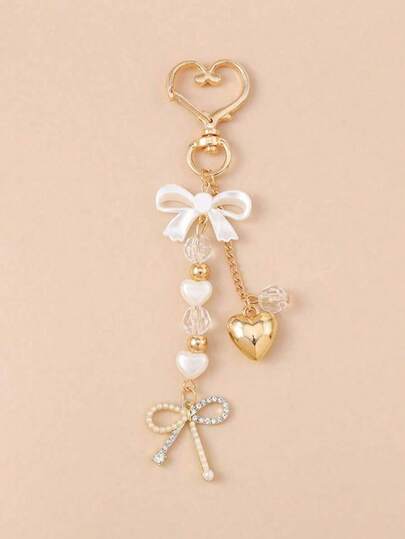 1件仿珍珠蝴蝶结钥匙链吊坠，海滩假日系列钥匙链配件，配件，汽车零件及送给女性和朋友的礼物。