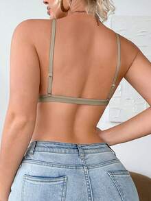 Grey Front-Fastening Wireless Bra With Fixed Padding, Detachable Straps, Multi-Style Wear: Halter, Crisscross Back And Camisole Bra. - Grey - View 8