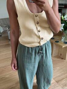 Women's Sleeveless Square Neck Knit Button Cardigan Top Regular Length For Summer White Spring - White - View 2