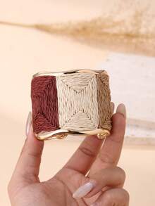 1 pieza Brazalete ancho ajustable de estilo bohemio retro y de moda, hecho a mano con patrón rectangular y contraste de colores tejido, diseño exclusivo, adecuado para vacaciones, fiestas, mercados y atuendos diarios - Multicolor - Ver 9