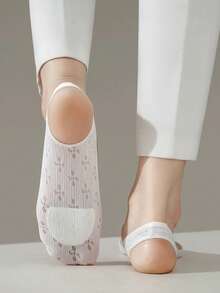 3/6 Pairs Lace Pattern Silicone Heel Grip Socks, Breathable Stockings - Multicolor - View 5