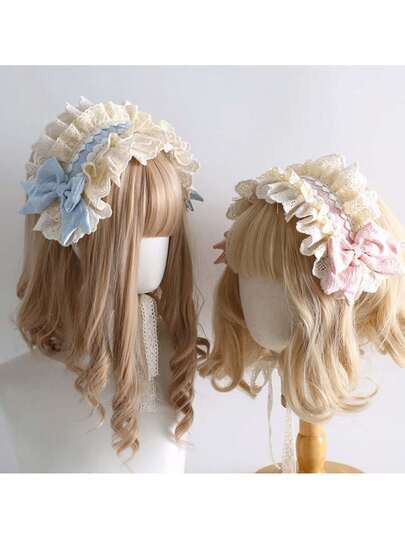 Băng đô Lolita kiểu ballet ngọt ngào với ren xếp tầng và nơ - Phụ kiện tóc thanh lịch dành cho nữ, hoàn hảo cho phong cách Kawaii, tiệc trà và trang phục Gothic Lolita.