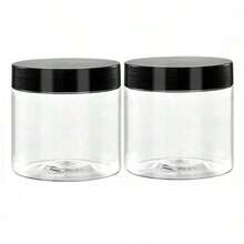 2 piezas Frascos de almacenamiento de plástico de 7,1 cm de diámetro con tapas, botellas dispensadoras de pintura, frascos para mascarillas faciales, envases para crema para ojos y crema facial, botellas dispensadoras de muestras de boca ancha transparente de PET, botellas de envasado de cosméticos - Negro - Ver 2