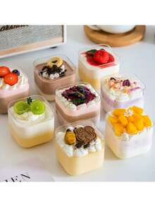 16个圆形慕斯杯和方形提拉米苏杯，硬塑料水果奶油蛋糕展示杯，烘焙蛋糕容器，夏季甜点必备 - 查看 2