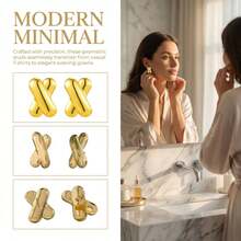 Guldfärgade puffiga X-formade örhängen, minimalistiska, grova, geometriska uttalandeörhängen för kvinnors vardagsbruk - Gult guld - Visa 12