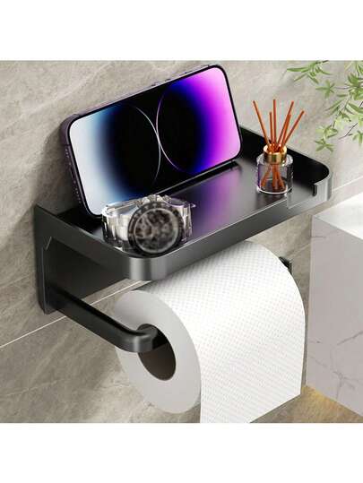 1pc Plastic Toilet Paper Storage Box, Waterproof Bathroom Wall Mounted Tissue Holder, Dual-Use Storage Box, Phone Holder, Bathroom Accessories And Supplies, Tissue Box, Tissue Storage Rack, Bathroom Storage, Summer Bathroom Decor