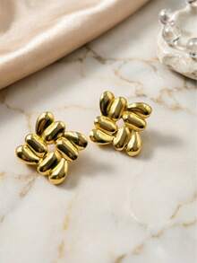 1对法式奢华镂空方形耳环 - 金色 - 查看 5