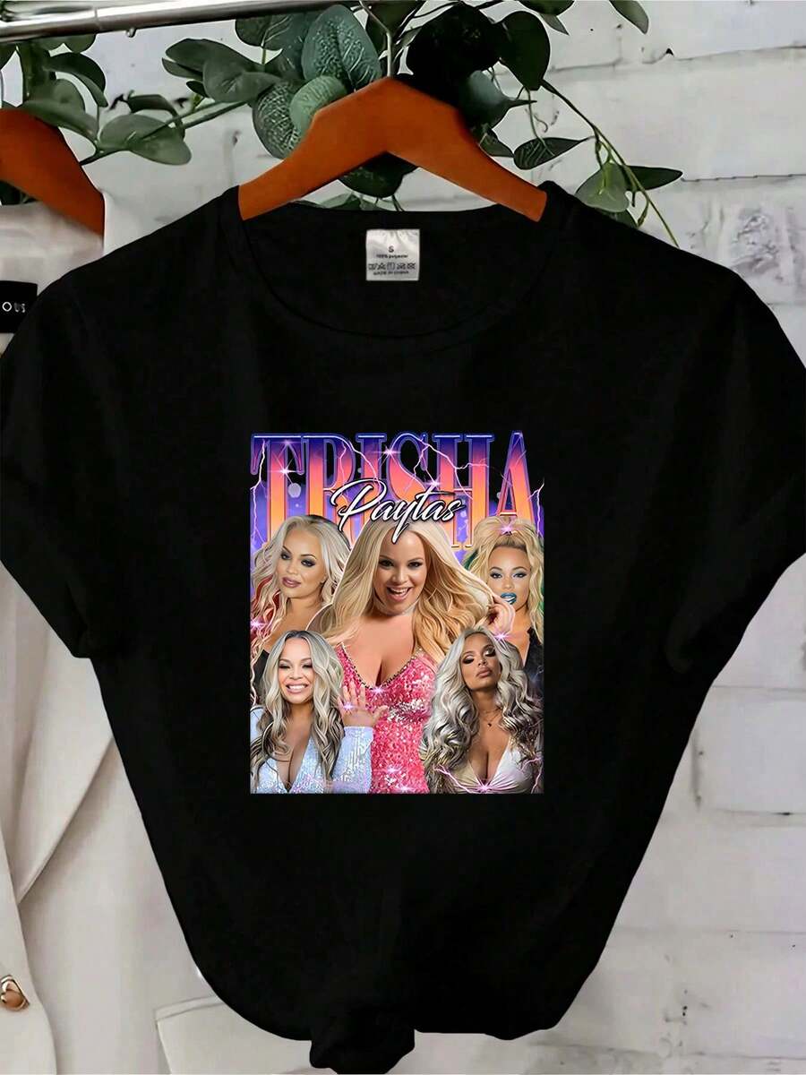 Maglietta da donna con stampa Trisha Paytas, maglietta vintage da fan di youtuber, maniche lunghe o corte - nero - Visualizzare 1
