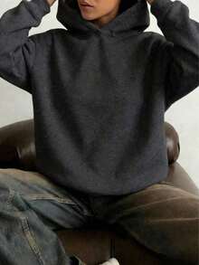 Minimalist Design Women Loose Fit Long Sleeve Pullover Sweatshirt, Suitable For Autumn, Winter, Spring, Casual Wear, Halloween Costume, Gray Sweatshirt, Fashion - 深灰色 - 查看 3