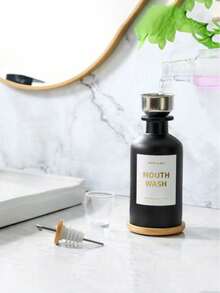 1pc 12OZ/350ML Mouthwash Dispenser, Coffee Syrup Bottle, Soy Sauce Vinegar Bottle, Bathroom Glass Mouthwash Rinser With Stainless Steel & Bamboo Sprout, Reusable Mouthwash Cup, Bamboo Tray And Stickers - View 8