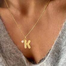 1pc Simple Classic Bubble Initial White Round Pendants Golden Stainless Steel Bead Chain Necklaces For Women - Yellow Gold - View 1