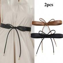 2件套女士腰带，时尚复古甜美优雅蝴蝶结腰带，适合搭配夹克、外套、连衣裙，凸显腰线 - A - 查看 6