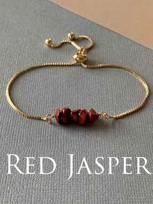 天然石串珠抽绳手链 - 天然石可调节手链 - 手工饰品礼品 - 三月四月五月生日礼物 - 紅色 - 查看 1
