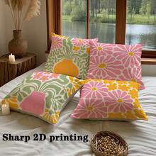 4pcs Groovy Floral Polyester Pillowcase - Bold Colorful Accents, Vibrant Pink, Orange And Coral Modern Abstract Floral Print Throw Pillow Covers, 45x45cm Square Zippered Pillow Shams, Machine Washable, Modern Decor For Living Room, Bedroom, Outdoor, Holiday Parties, Easy Care Fabric, Decorative Cushion Covers (No Pillow Insert) - Multicolor - View 5