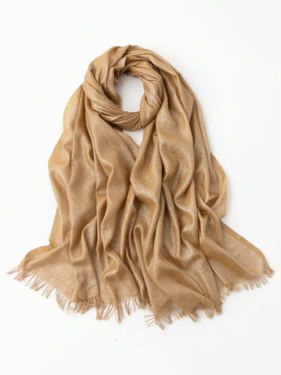 1pc Women's Elegant Four-Sided Printed Gold & Silver Thread Scarf/Shawl/Headwrap - Multicolor - View 1