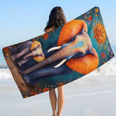 1条大象印花沙滩巾，柔软舒适轻便，适合旅行、游泳、潜水、冲浪、瑜伽、露营等各种场合，是沙滩用品的理想之选。