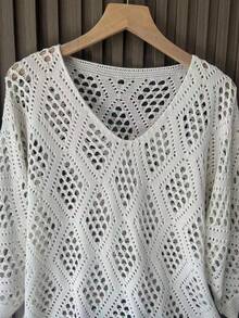 Women's Minimalist Hollow-Out Loose Knit Sweater, Suitable For Spring And Summer - White - View 3