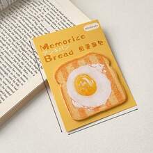 6张随机可爱卡通面包图案便签纸 - 每本30张，自粘便签本，适用于学生、办公室、提醒事项、笔记 - 彩色 - 查看 8