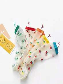 5/10 Pairs Random Women Spring/Summer Ultra-Thin Floral, Fruit, Animal, Crystal Patterned Sheer Socks, Cartoon/Anime Inspired, - Multicolor - View 6