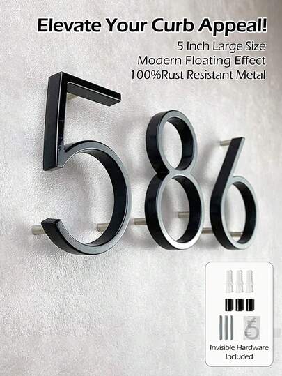 5 Inch Modern Floating House Numbers - Black Metal Address Sign For House Outdoor - Rust Proof Door Plate Home Decor - DIY Curb Appeal Door Sign Welcome Street Numbers 0-9, Home Decor Accessories, Suitable For Ramadan Decor, Birthday, Housewarming Gift
