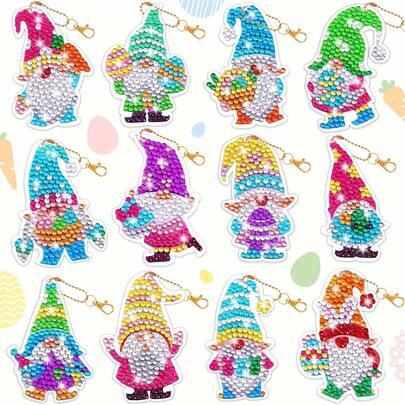 DIY钻石画矮人，节日钥匙扣，彩色钻石钥匙扣吊坠