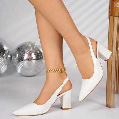 2026 Spring/Summer New Chunky Heel Casual Hollow-Out Glossy Pointed Toe Mule Sandals, Plus Size Pointed Toe High Heel Sandals For Women