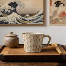 Vintage Japanese Hammered Texture Ceramic Mug, Matte Finish Coffee Cup, Microwave & Dishwasher For Home And Office Use - Multicolor - View 10