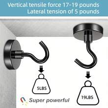 5/10pcs Heavy Duty Magnetic Hooks, Black 12kg Capacity Hooks, Suitable For Boat, Kitchen Wall, Hardware Magnetic Hooks For Small Tools & Items - Magnetic Hooks - View 3