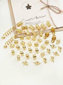 45pcs Stretchy Hair Rings - Flexible Adjustable Alloy Hair Cuffs, (Shaped-Wheat) Hair Rings Clips For Men & Women's Braids - Gold - View 3