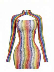 女士性感网眼迷你连衣裙、连体裤、无肩带网眼内衣、吊带睡衣 - 彩色 - 查看 5