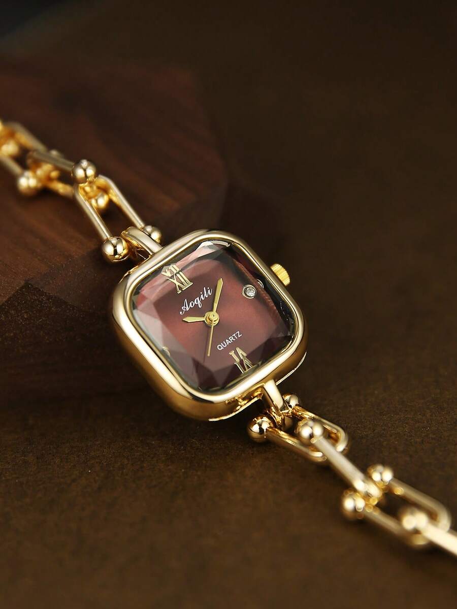 Golden Square Bracelet Women's Quartz Watch Exquisite And Compact Suitable For Daily Matching Birthday/Graduation Gifts Casual Gatherings - Gold - View 1