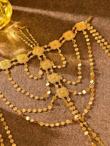 1pc Arabic Gold-Plated Diamond-Shaped Sequin Headchain, Women's Wedding, Party, Festival, Holiday Accessory - Golden - View 5