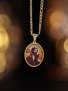 1pc Stainless Steel European American Jesus Necklace | High-End Fashion Link Chain Gold Plated Pendant Necklace Suitable Unisex - Multicolor - View 1